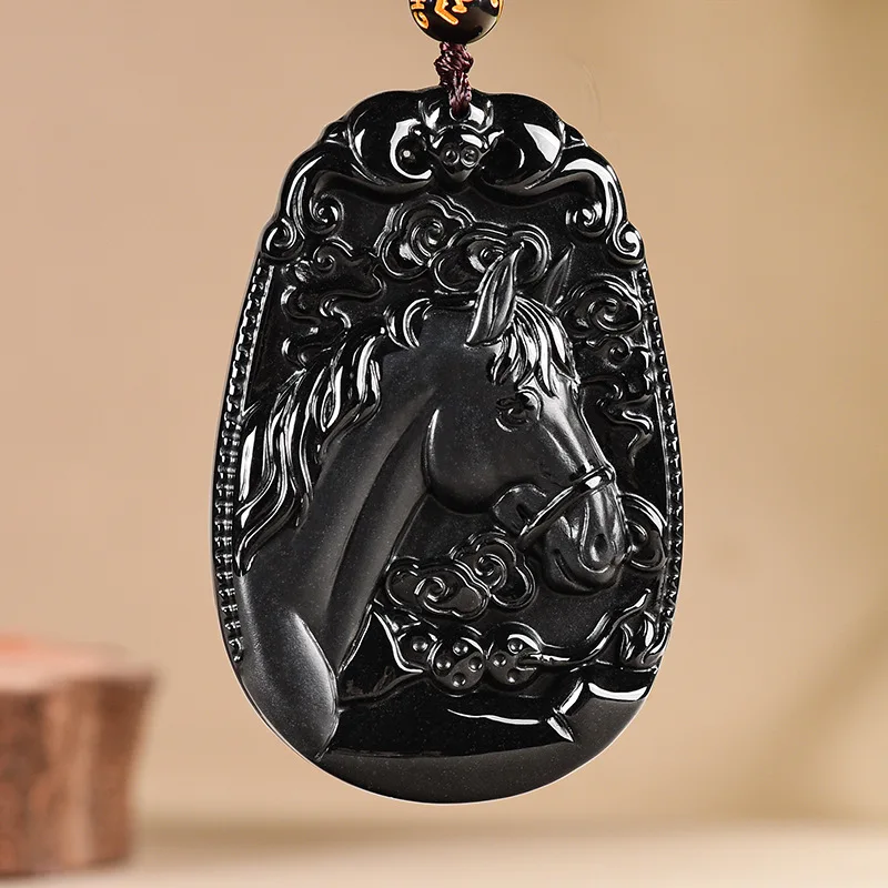 

Black Myanmar Jadeite Horse Pendant Necklace Luxury Designer Talismans Stone Carved Amulet Vintage Burmese Jade Real Jewelry