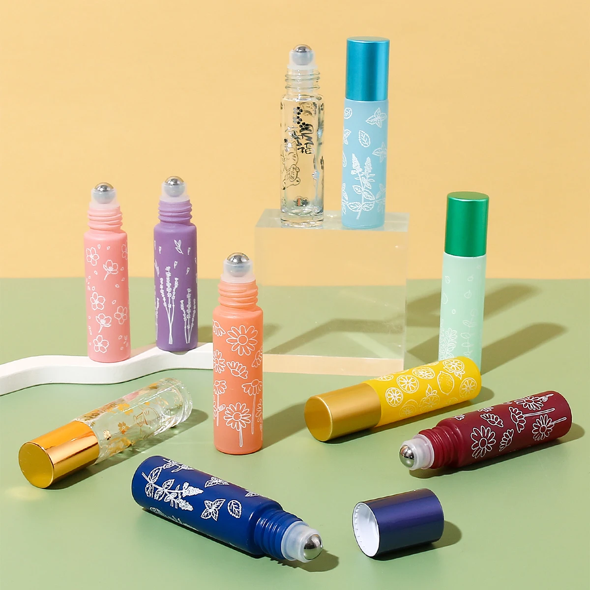 10pcs 10ml Refillable Morandi Colorful Empty Glass Essential Oil Perfume Roll On Bottles With Stainless Steel Roller Ball