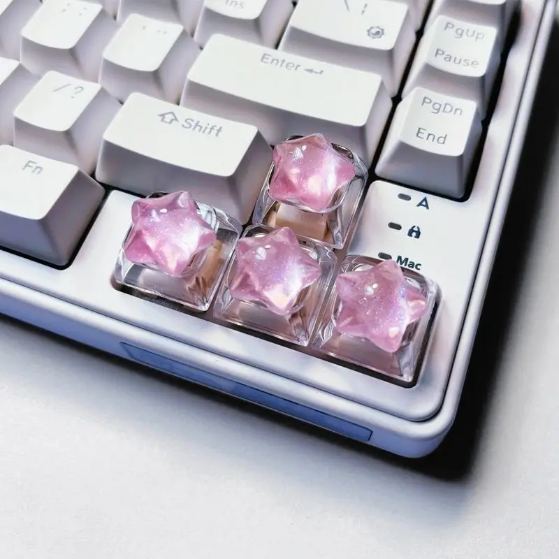 4pcs/set Translucent Star Keycaps DIY Personalized Creative Directional Keys Cross Axis Mechanical Keyboard Key Caps
