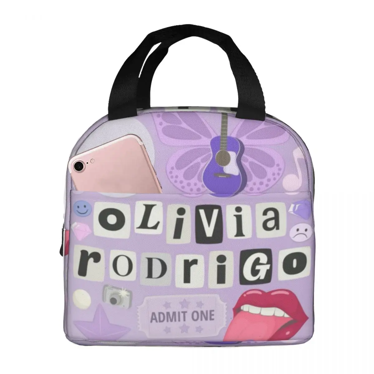 Olivia-Rodrigo-Background Lunch Bag for School Waterproof Picnic Thermal Cooler Insulated Lunch Box Women Kids Tote Bags