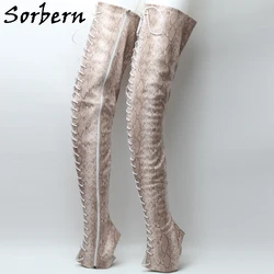 Sorber Light Hoof Heelless cavallo Boot donna Python Side Zipper No Toes No Heels Soft PU Custom Boot per le donne