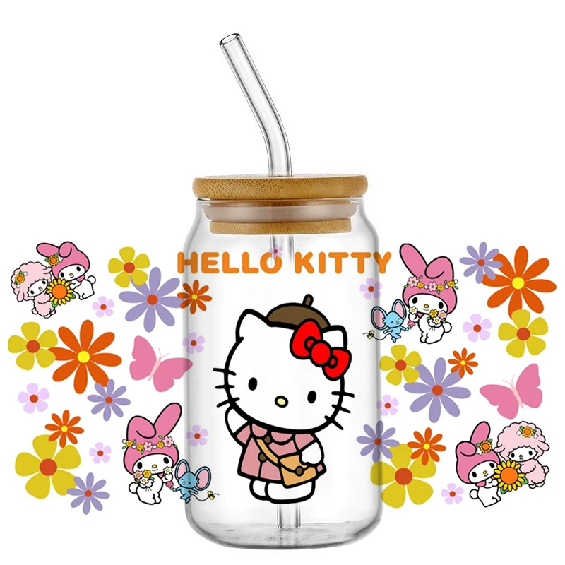 Miniso Kawaii Kitty New Maxed Design Cartoon UV DTF Cup Wrap For 16oz Libbey Coffee Glass Can Cup uvdtf Wrap Car Sticker DIY