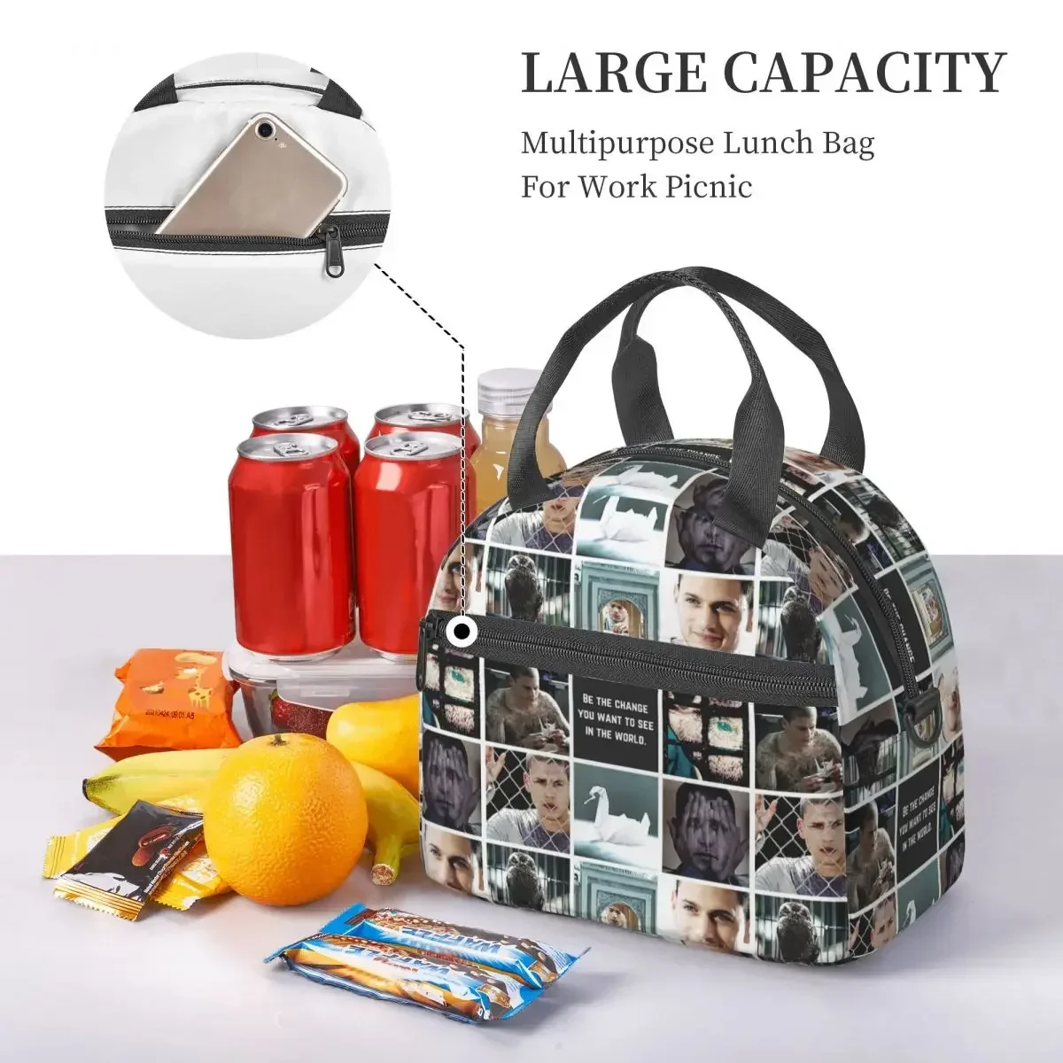 Aesthetic Michael Scofield Insulated Lunch Bag for Women Picnic Storage Food Boxes Portable Cooler Thermal Lunch Box Tote