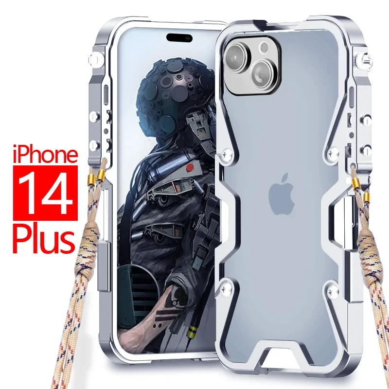 New! Luxury Armor Metal Aluminum Phone Cases Bumper For Iphone 14 Pro Max / 14 Plus Cover Mechanical Purely Handmade Skull Case