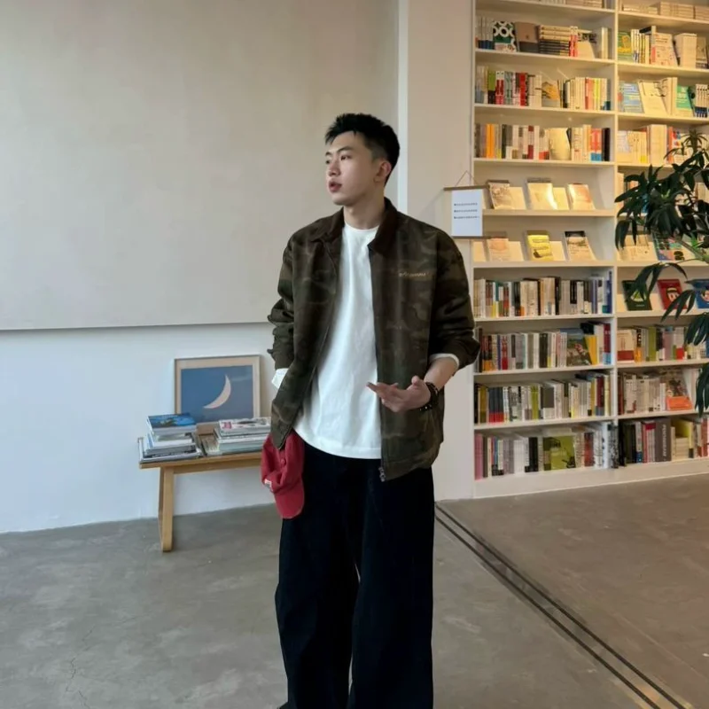 

Men's Oversized Faionable Camouflage Jaet Zipper Cardigan Outerwear Autumn Winter 300 Pou Vintage Sle Long Sve