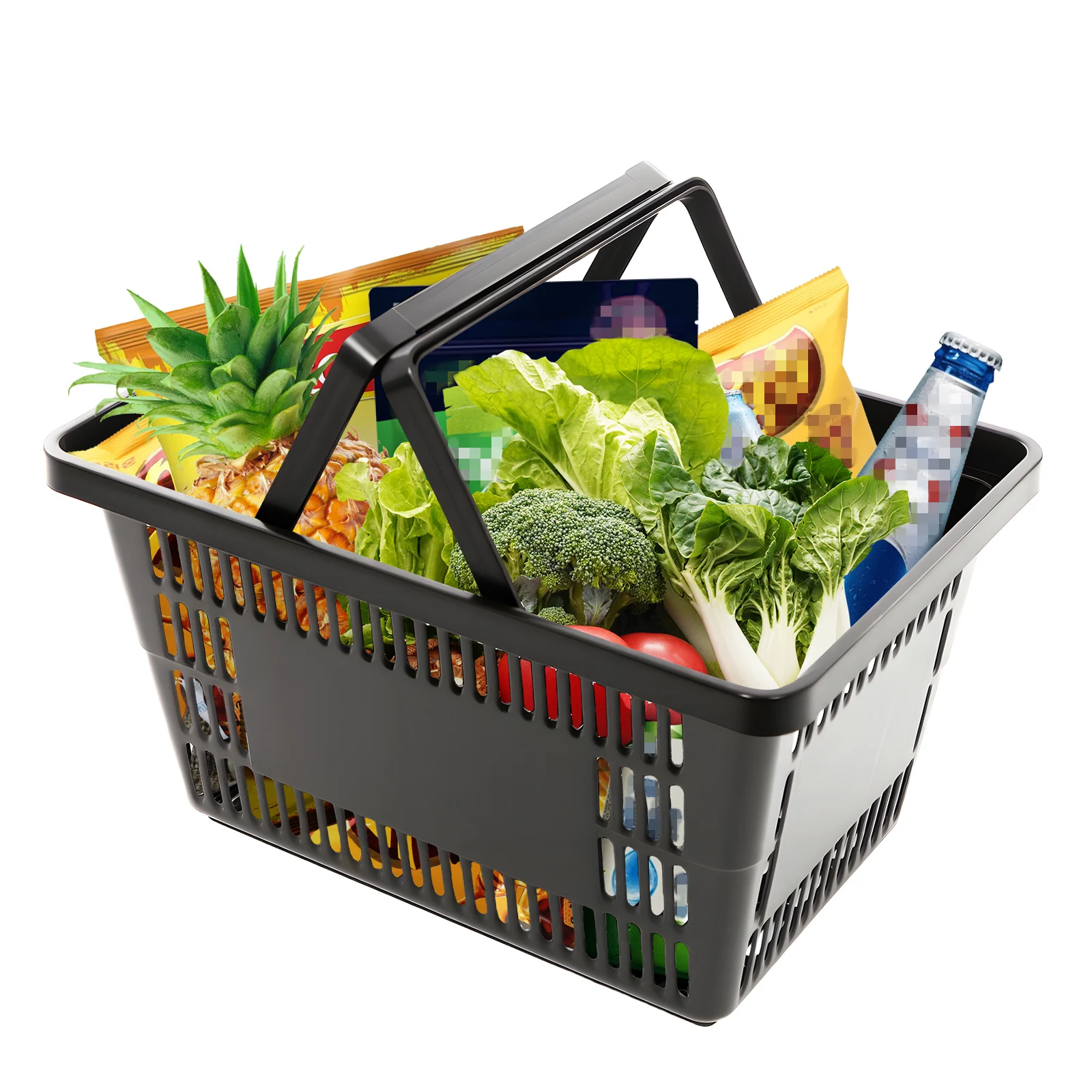 

12pcs Black Plastic Shopping Basket for Market Grocery Retail Store with Handles