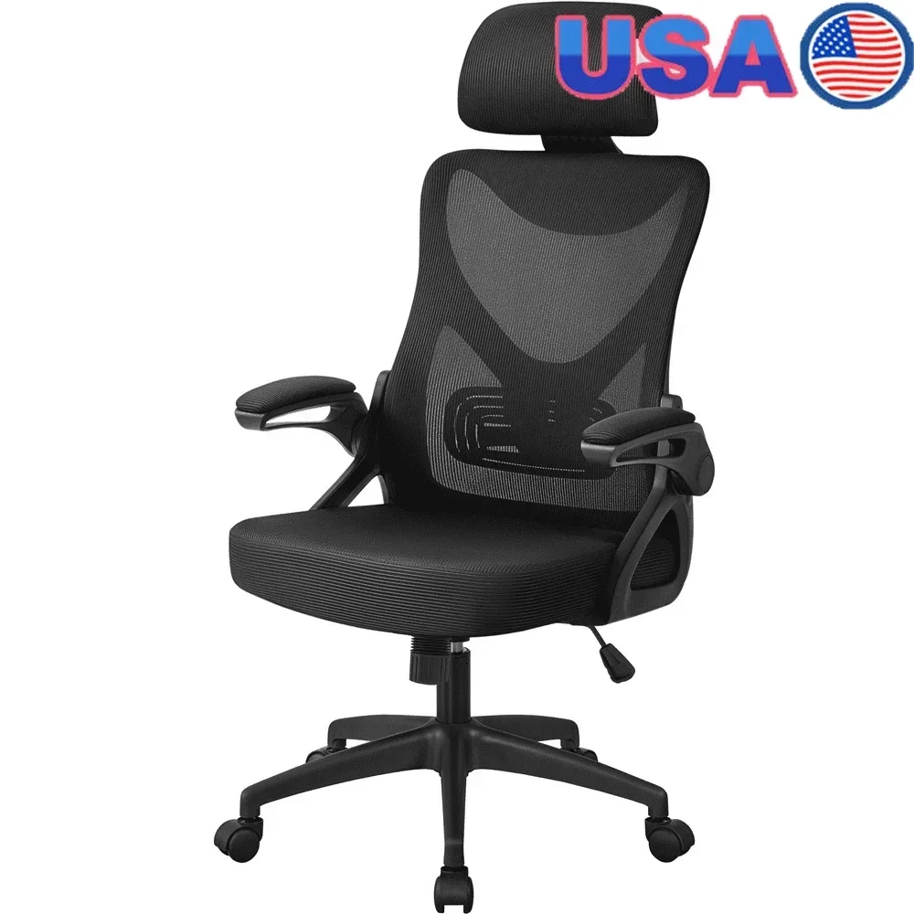 

Ergonomic Mesh Office Chair High Back Adjustable Lumbar Support Headrest Padded Armrests Swivel Rolling Chair Ideal Home