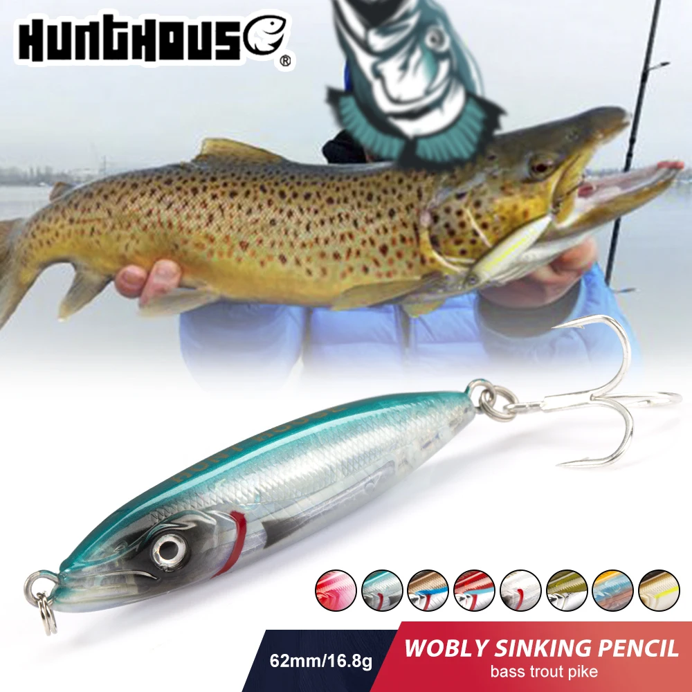

Hunthouse Wobly Pencil Fishing Lure Saltwater Sinking Slow Wobblers Hard Bait Trolling 62mm 16.8g For Trout Seabass Tackle LW540