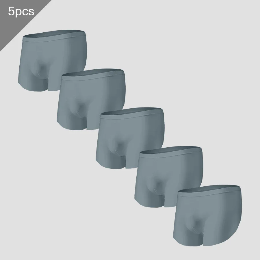 

5PCS Men's ice - silk seamless underwear. It features a 3D - stamping four - corner boxer - short design, which is thin and suit