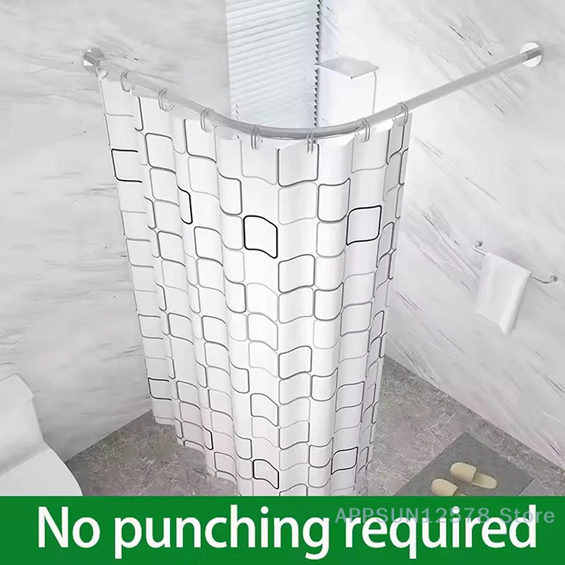 

Extendable Curved Shower Curtain Rod Silver L Shaped Stainless Steel Shower Curtain Poles Punch-Free Bathroom Curtain Rail 3Size