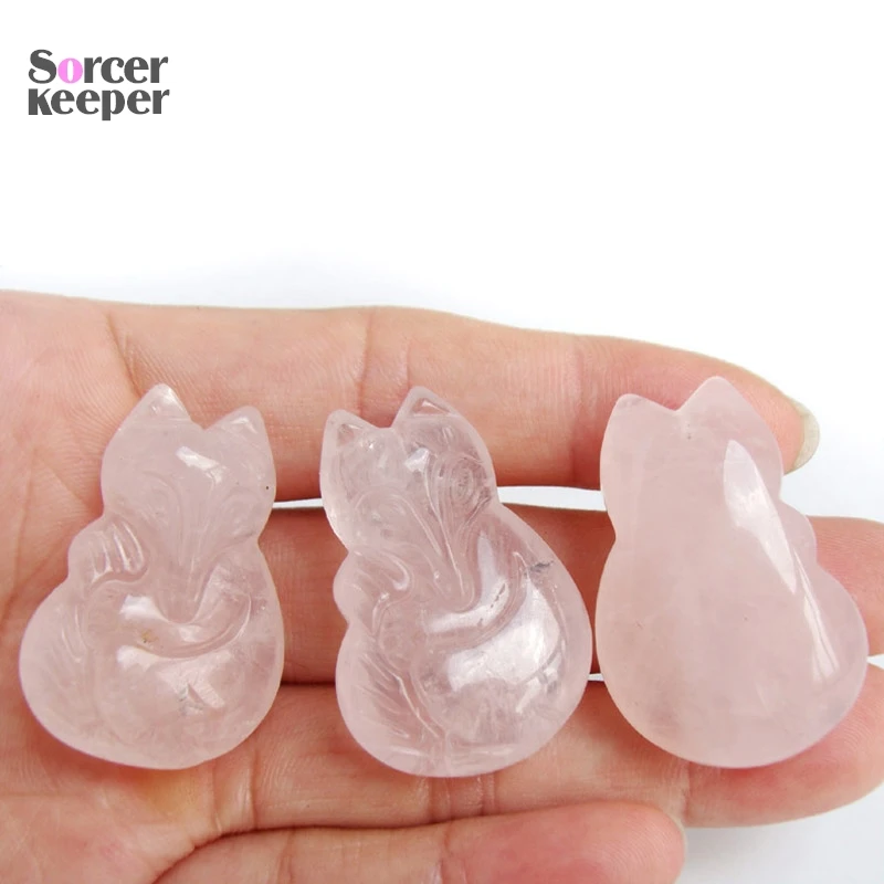 100% Real Natural Rose Quartz Carved Fox Amulet Lucky Pendant Necklace Fashion Animal Crystal Jewelry Beads 32x22 mm HS1064