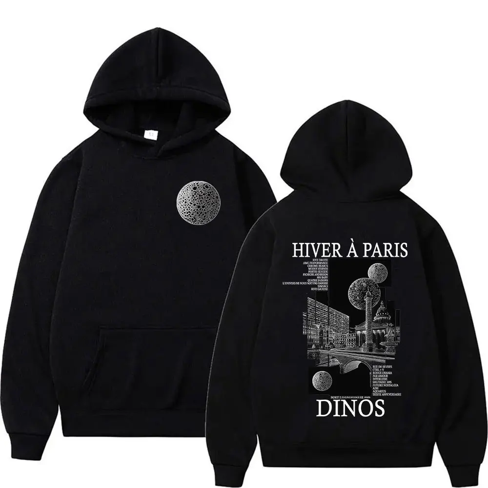 Rapper DINOS HIVER A PARIS Tour 2025 Graphic Hoodie Men's Fashion Hip Hop Oversized Sweatshirt Fleece Pullover Hooded Streetwear