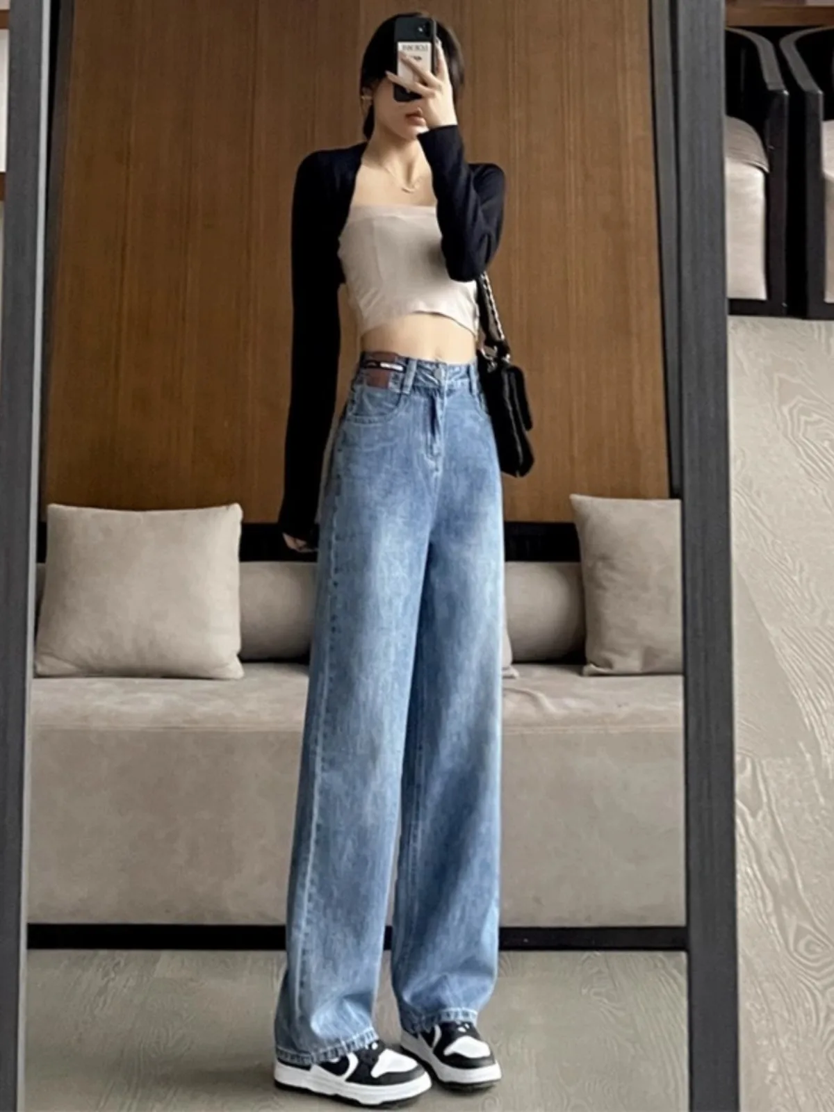 

High Waist Wide Leg Jeans Women Loose Straight Floor-Length Pants Slimming Versatile Casual High Waist Denim Trousers