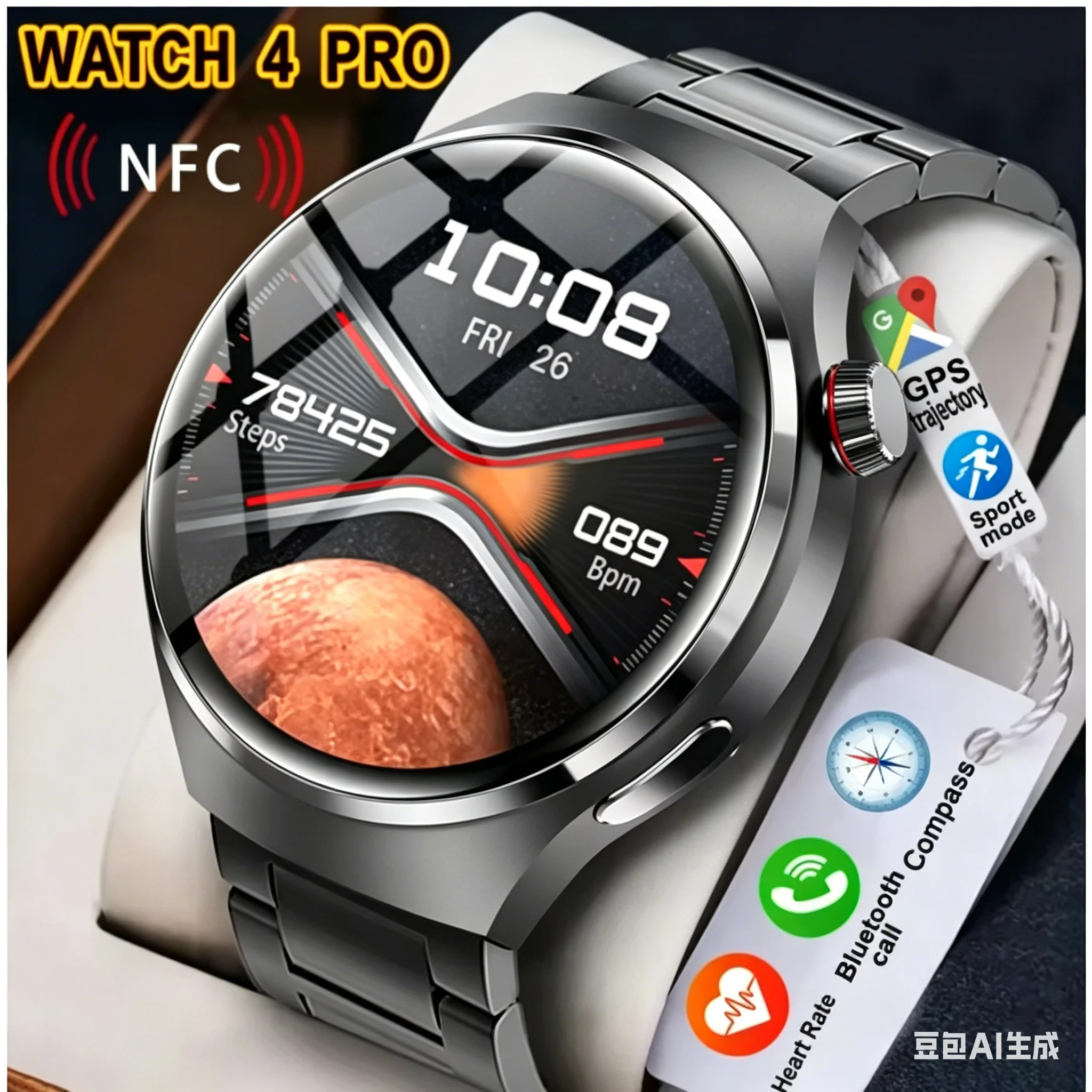 

DAORKOW New Watch 4 Pro Smart Watch Men GPS Sports Tracker NFC 1.53" HD Screen Health Monitor Watches Bluetooth Call SmartWatch