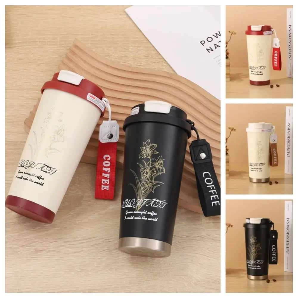 Stainless Steel Flower Thermos Mug 530ml Insulated Coffee Tumbler Cup Keeps Cold and Heat Keep Warm Insulated Vacuum Flask