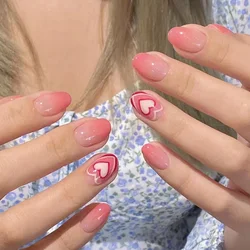 24 pçs/set Gradiente Rosa Amor Projeta Unhas Falsas Unhas Postiças Com Cola Quadrado Curto Doce Bonito Imprensa Em Falso Prego Dicas Da Arte Do Prego