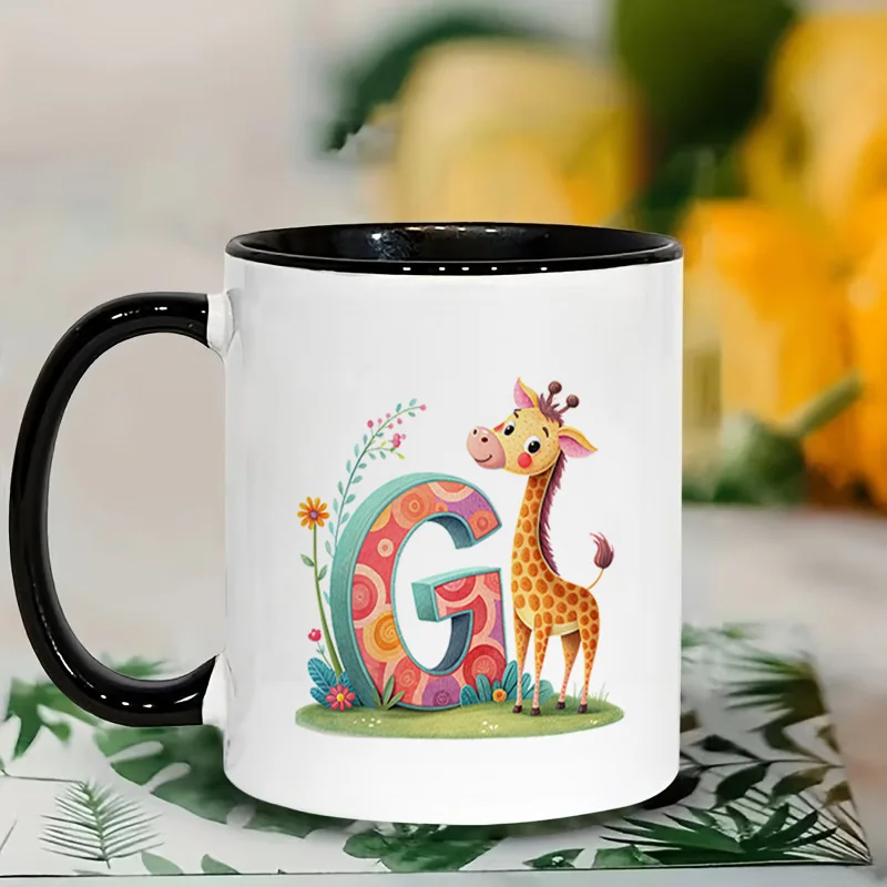 Giraffe And Letter G Colorful Print Ceramic Coffee Mug, 11oz 350ml Personalized Custom Mug, Cute Aesthetic Mug, Microwave Safe,