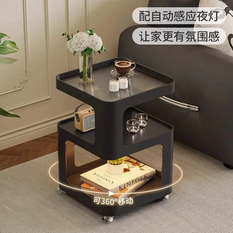 Side table removable creative coffee table sofa side cabinet living room with wheeled trolley wrought iron bedside table