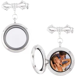 2Pcs Bowknot Bouquet Photo Locket Charms Alloy Bridal Brooches Bow Tie Wedding Memorial Brooches Pins Alloy Glass Photo