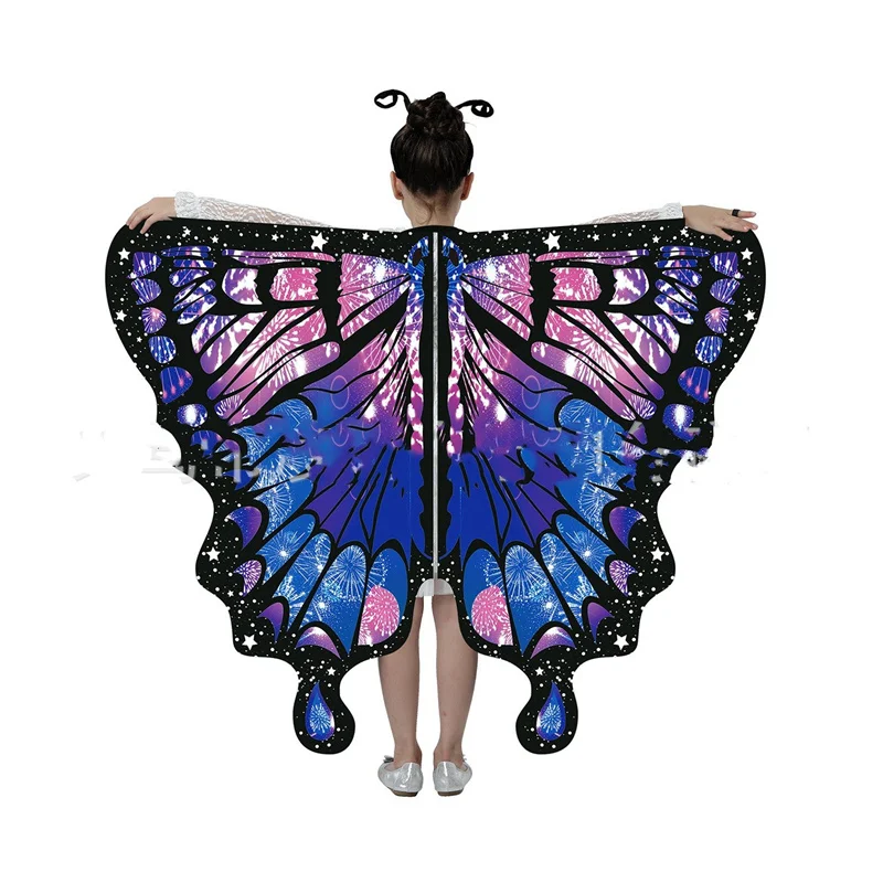 Butterfly Wings Girls Halloween Cape Kid Costume with Mask and Antenna Headband Fairy Dress Up Concert Show Clothes Princess