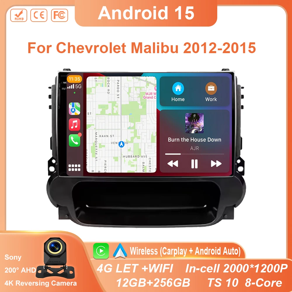 

Android 15 For Chevrolet Malibu 2012-2015 Car Radio 8G+128G Stereo GPS Navi BT Carplay Multimedia Player DVD WIFI 4G No 2din din