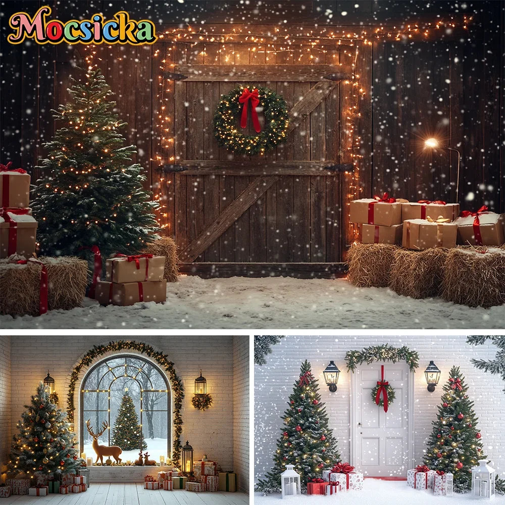 

Winter Christmas Photography Background Xmas Tree Gifts Fireplace Kids Family Portrait Decor Banner Backdrop Photo Studio Props