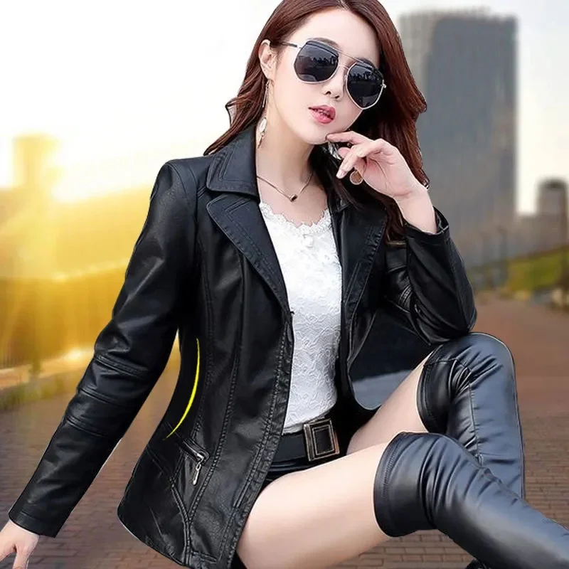 2024 New Joker Coat PU Leather Women's Spring Autumn Jacket Western-Style High-End Outerwear Korean Overcoat Slimming Female Top