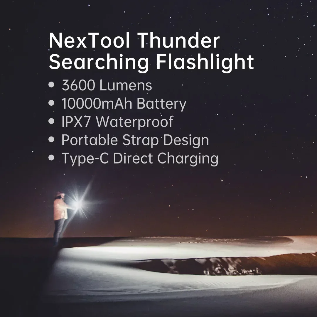 NexTool 3600lm 450m High Power Led Flashlights 10000mAh High-light Lamp IPX7 Waterproof USB Rechargeable Torch Outdoor Camping