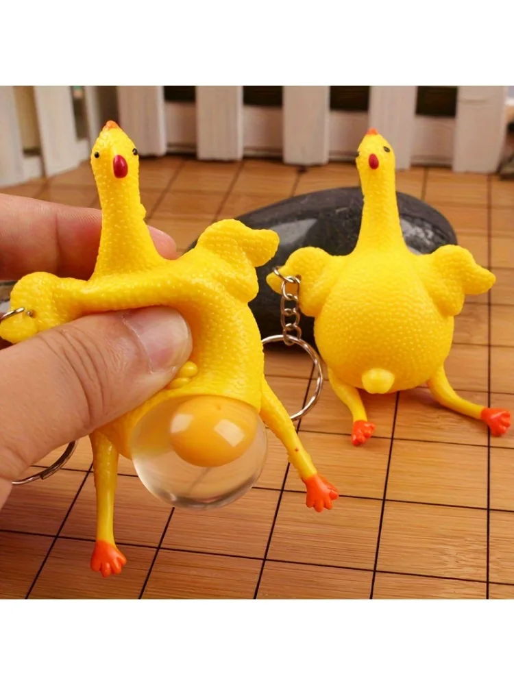 1/2 stuks grappige mini kip sleutelhanger, knijpbare TPU eierleggende eend speelgoed, creatieve nieuwigheid sleutelhanger, humoristische gag cadeau, geel - afbeelding 2