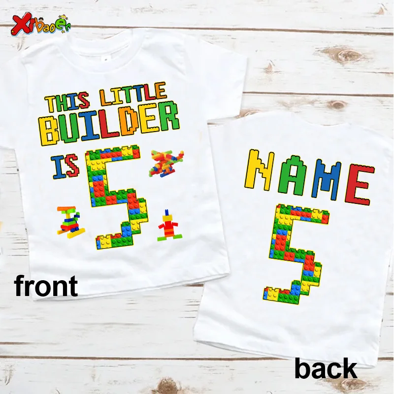 Birthday Shirt Boy TShirt Toddler Baby Kids Clothes Building Blocks Bricks Personalized Birthday Shirts Gift white Custom NAME