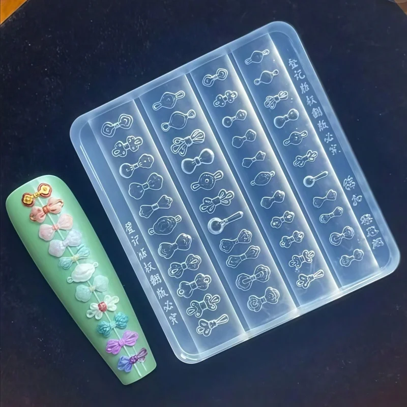 Chinese Style Nail Art Mold with Embossed Button Design Precise 3D Chinese Knot Ancient Fashion Decorative Silicone Mold