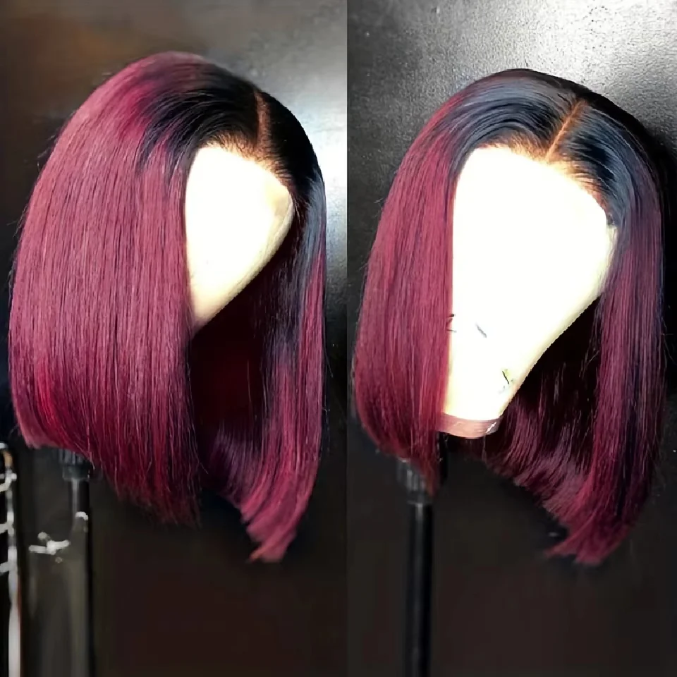 Ombre 99J Burgundy Lace Front Bob Wigs Human Hair 13x4 HD Lace Frontal Wigs Glueless Short Straight Bob Wigs for Women On Sale