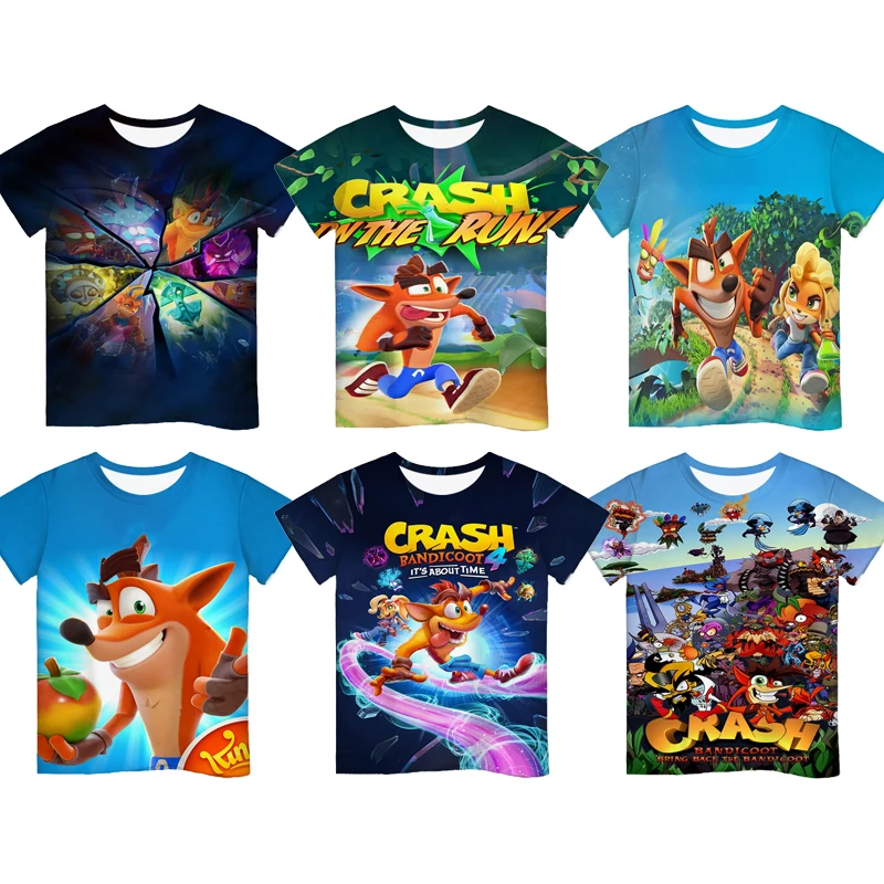 Boys Girls Crash Bandicoot On the Run 3D T Shirts Children Anime T-shirts Camiseta Toddler Tee Tops Summer Kids Cartoon Tshirts