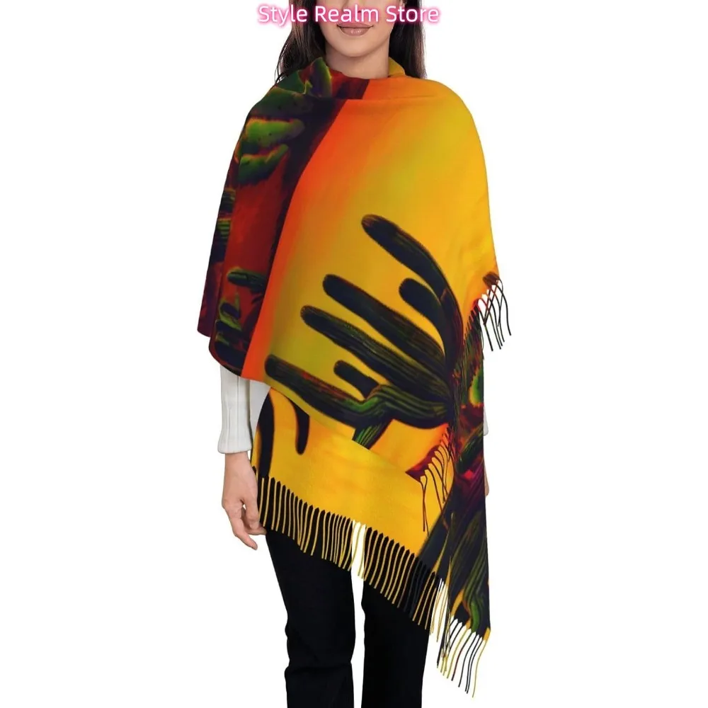 

Женский модный зимний шарф с принтом кактуса в пустыне, мягкие длинные стильные теплые шаль, шарфы, накидки