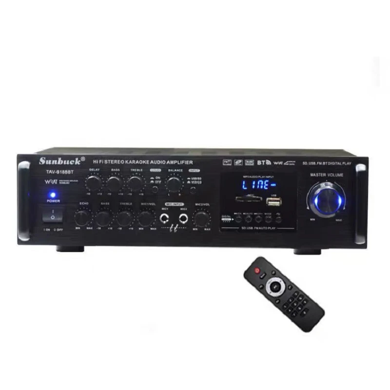 

2000W 220-240V Digital Power Amplifier Audio Karaoke Home Theater Music Center Bluetooth Remote Control FM Microphone Support