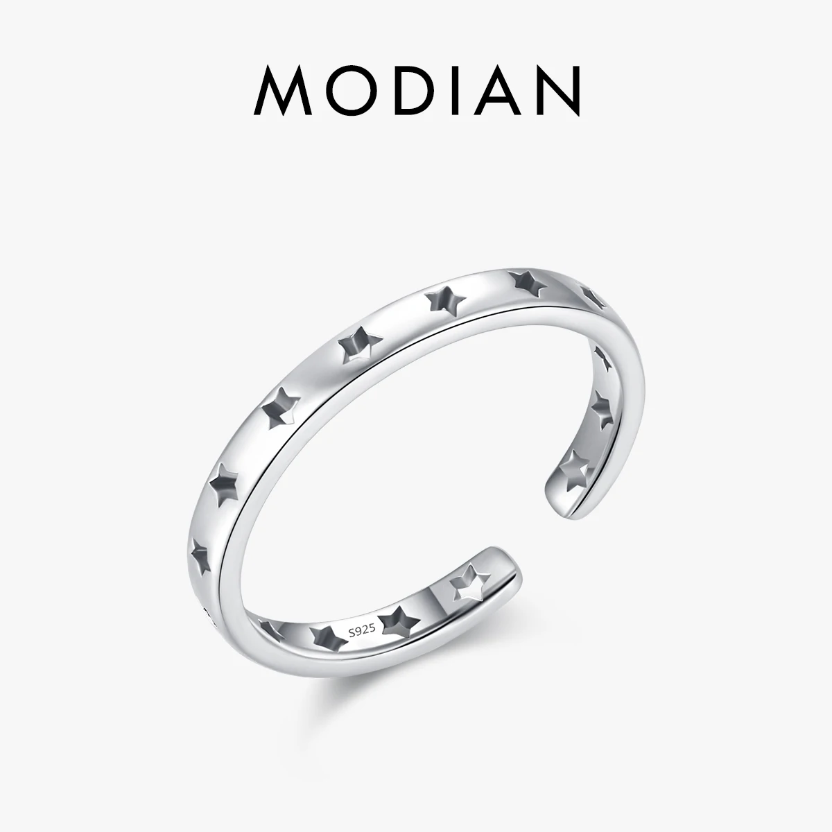 MODIAN 925 Sterling Silver Vintage Stars Open Size 6-9 Finger Rings Stackable Simple Adjustable Ring For Women Fine Jewelry