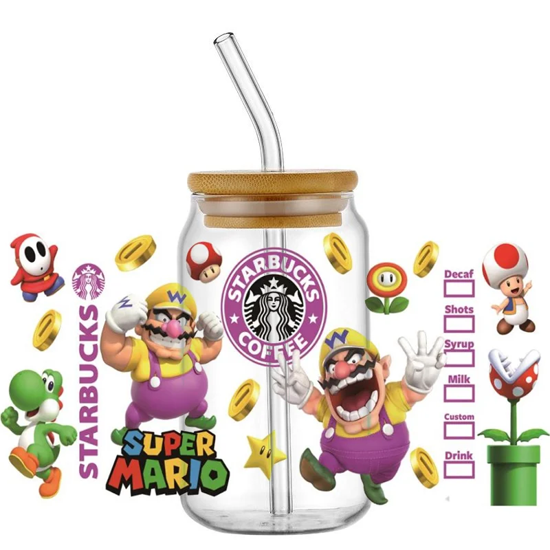 Imagem -03 - Miniso Adesivo dos Desenhos Animados Série Maro Lavável uv Dtf Cup Wrap Transferência Adesivos Decalque de Caneca Faça Você Mesmo Personalizado 16oz