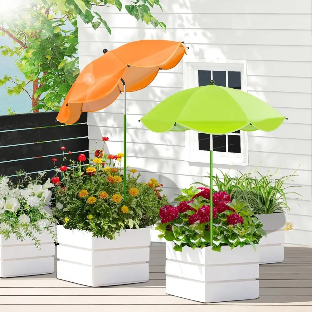 

26 Dual Large Outdoor Plant Umbrellas - Adjustable Shade for Pots and Planting Beds (Green, Orange)