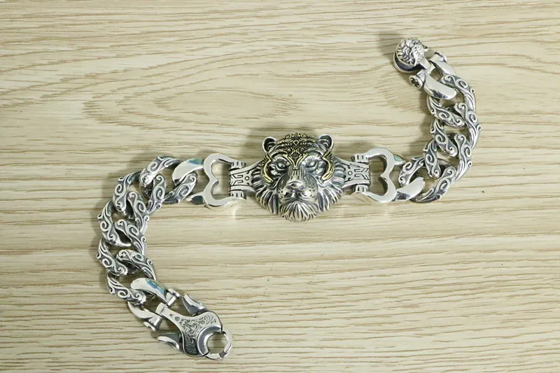 S925 sterling silver bracelet with stylish temperament  Personalized retro and domineering tiger head  Advanced niche design