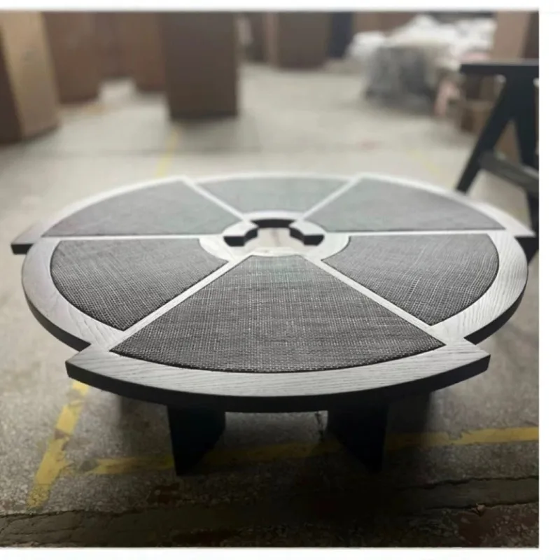 

Cotton and linen material Japanese coffee table rattan round retro log color bed and breakfast