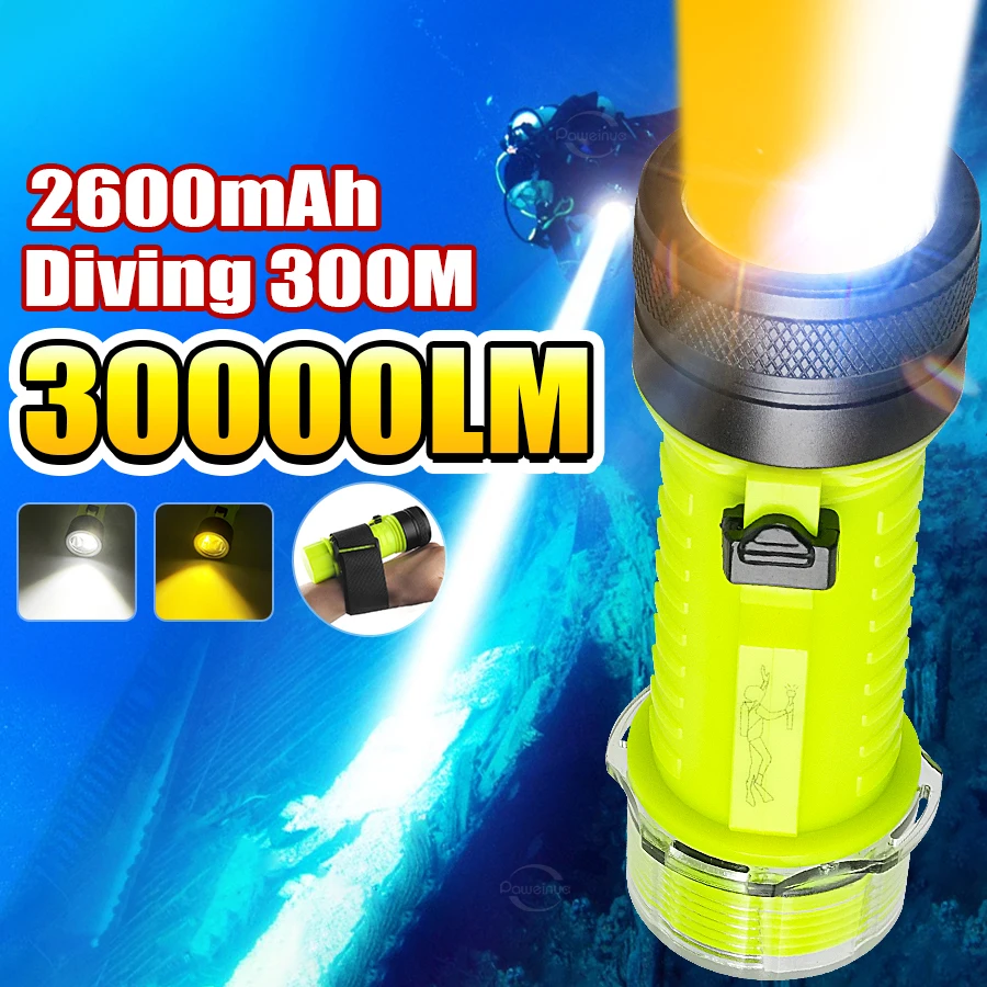 2*XHP100 New Upgrade Underwater Lantern Professional Diving Flashlight IPX8 Waterproof Super Bright Fishing Hunting Diving Torch