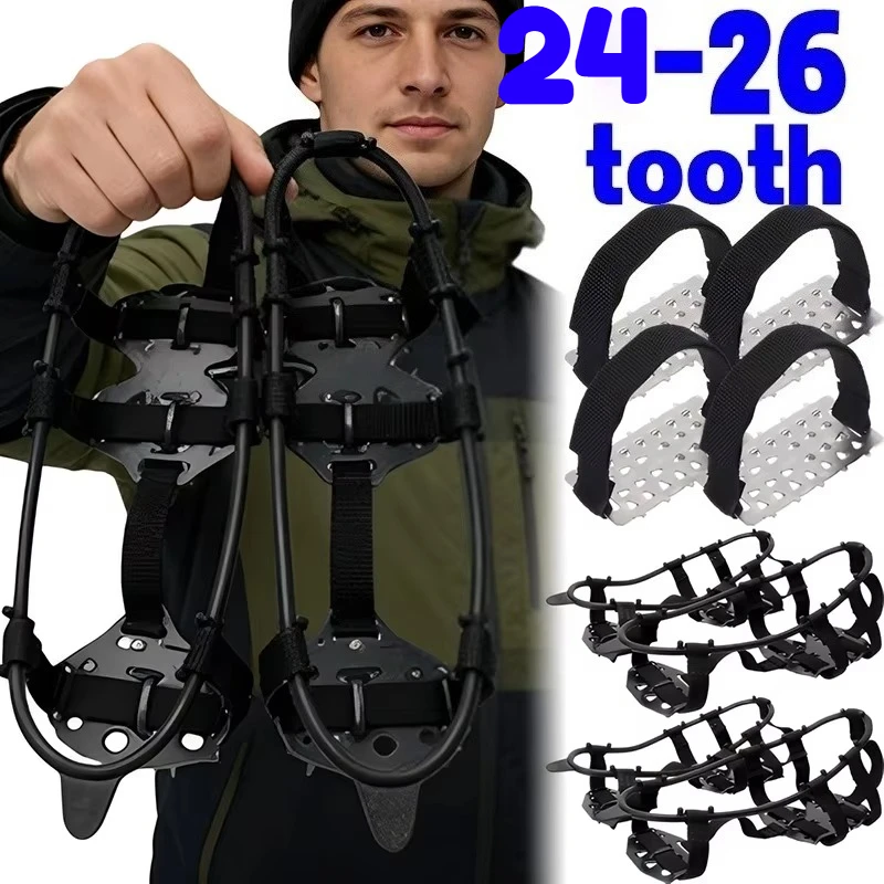 Steel Spikes Anti Slip Cleat Winter Snow Grips Crampons for Walking Running Hiking on Ice Slippery Surfaces Outdoor Gear 2PCS