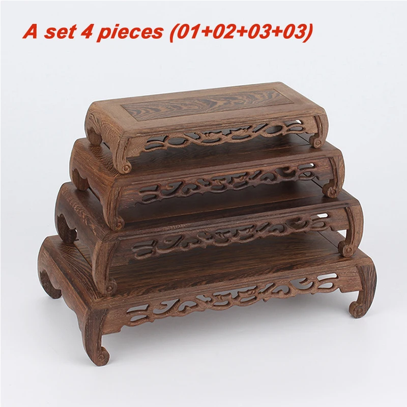 4pcs Natural Wooden Retro Base Shelf Fish Tank Flower Vase Bonsai Stand Artical Decor Pedestal Square Craft Teapot Bases Redwood