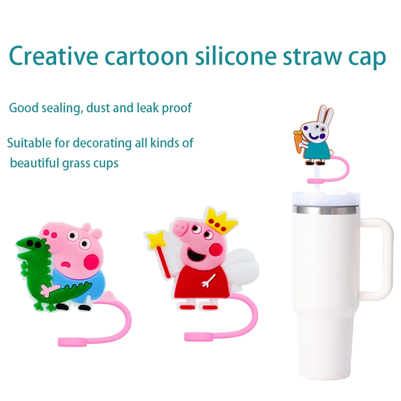 10mm Cute pig Reusable Silicone Straw Cap, Airtight Dustproof Eco-friendly，Leak Proof Straw cap Party Stylish  pendant