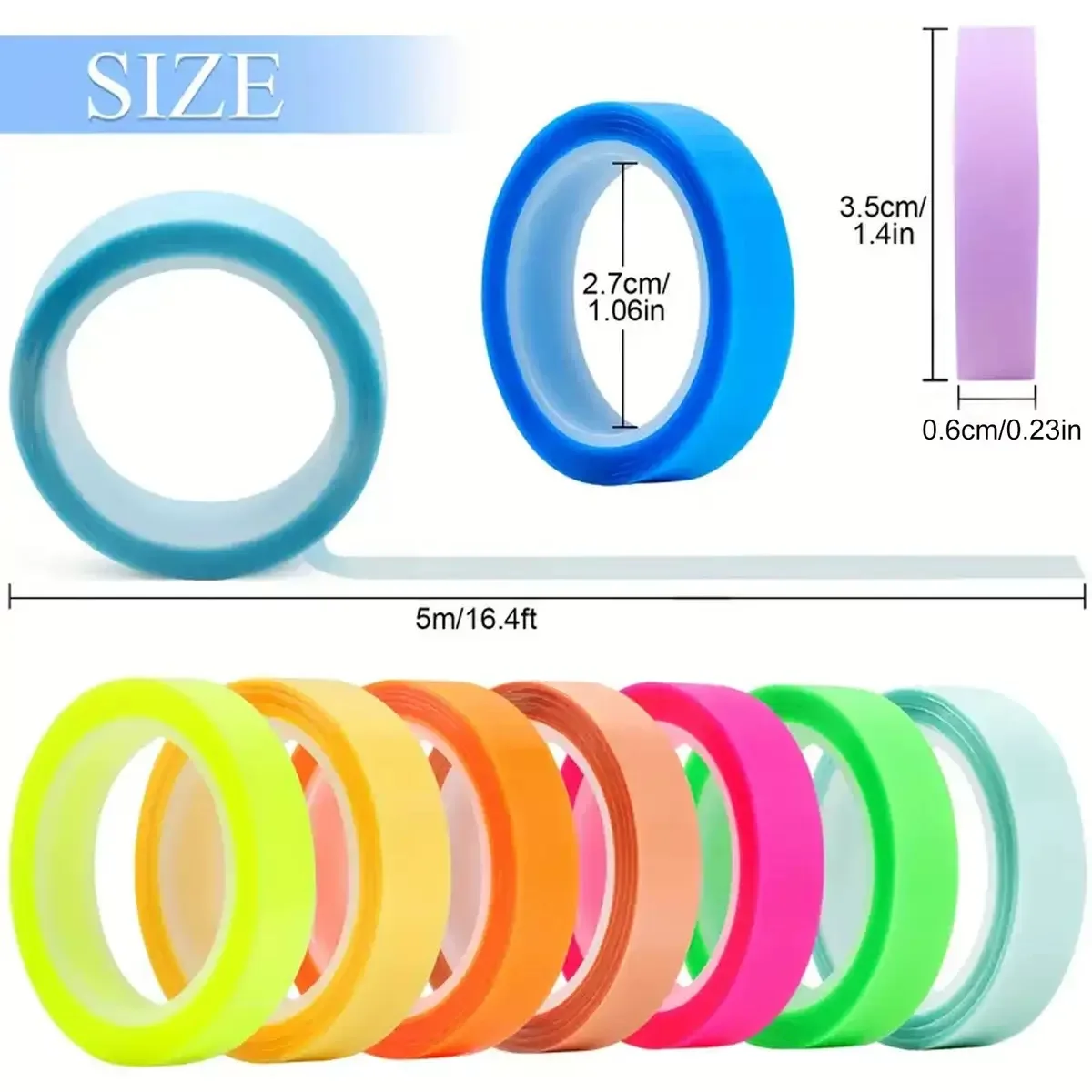 5 Roll 5 Colors Stickers Transparent Fluorescent Index Tabs Flags 5m Sticky Note Stationery Children Gift School Office Supplies