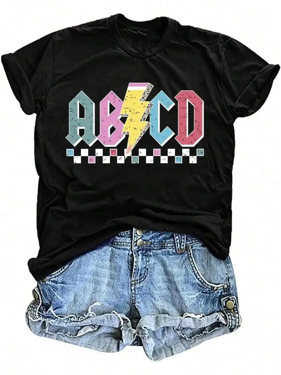 Teacher Shirts Women ABCD Teacher Tshirt Teacher Life Shirt Tees Teacher Gifts Casual Teach Tops