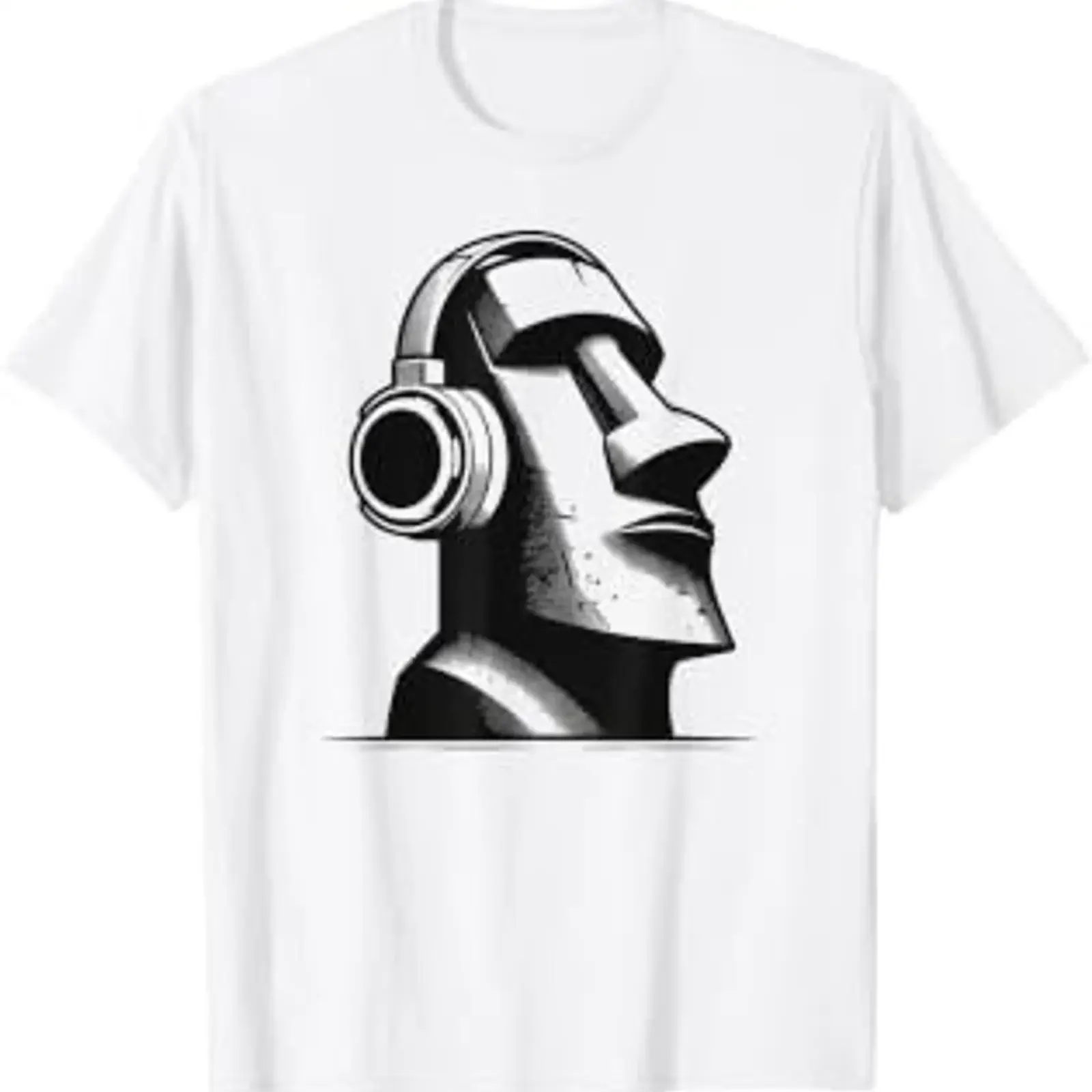 Osterinsel Moai Statue Kopfhörer Musik Lustiges T-Shirt Vintage Washed Designer-Kleidung Stretch-Mode Streetwear Unisex