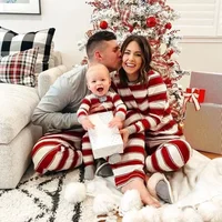 Merry Christmas Outfits Mother Father Kids Matching Pajamas Set Striped Casual Loose Pyjamas Xmas Family Look Holiday Wear Gift