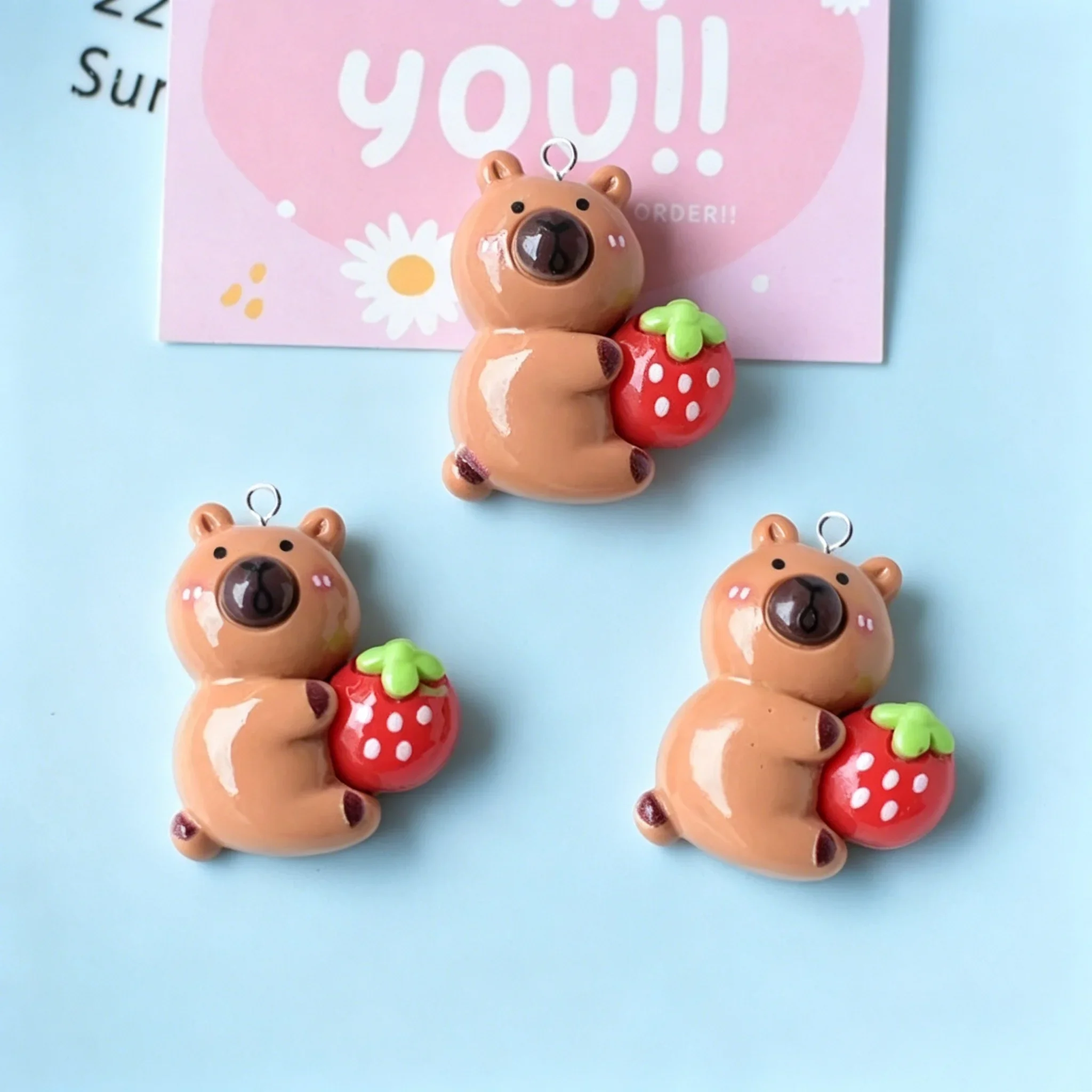 10Pcs Flatback Resin Charms Kawaii Fruit Capybara, Cute Animal Pendants for DIY Earrings Keychains Craft Accessories