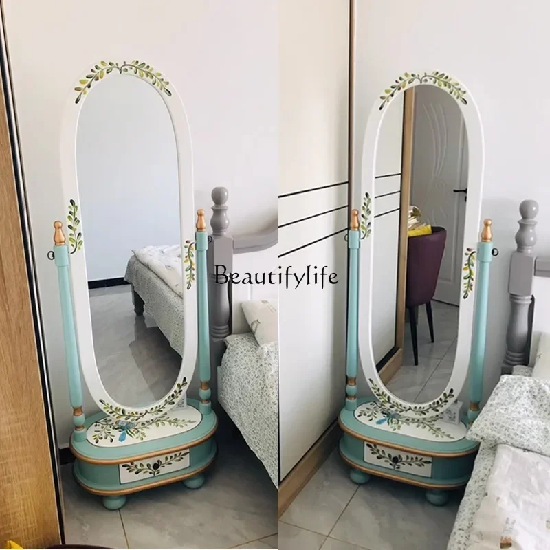 American European-style rural painted solid wood full body fitting floor mirror activity decorative mirror